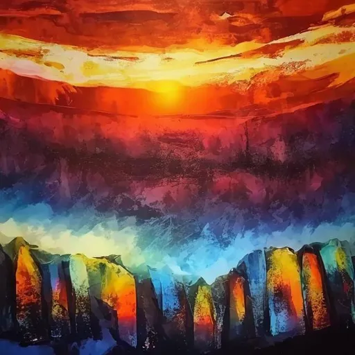 Prompt: sunset on the mountain 
arcylic  creative abstract painting