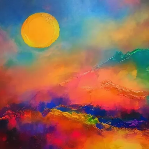 Prompt: sunrise on the mountain 
arcylic  creative abstract painting