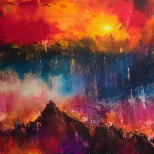Prompt: sunset on the mountain 
arcylic  creative abstract painting