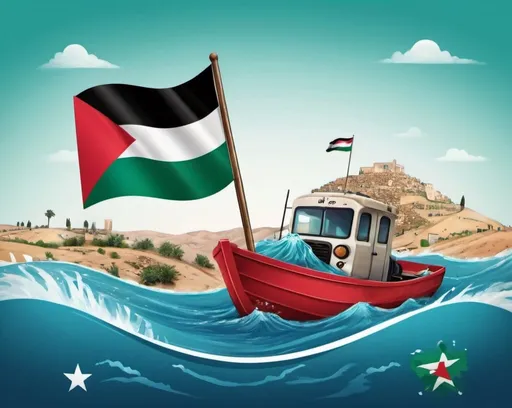 Prompt: Digital illustration of social media icons promoting 'From River to the Sea, Palestine will be Free', vibrant colors, dynamic composition, detailed Palestinian flag, impactful message, high quality, digital art, social media icons, social media viral vibes, vibrant colors, dynamic composition, detailed but controlled opacity flag, impactful message, professional, vivid lighting