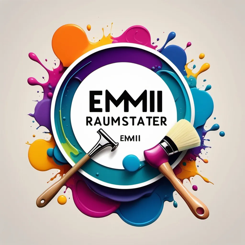 Prompt: Erstelle mir ein Firmen Logo für eine Handwerkliche Firma namens Emini Raumgestalter im Hintergrund soll es wie eine Farb Explosion seien und im Vordergrund eine Weiße Blase mit dem Namen der Firma und auch Pinsel Hammer und Leiter sollen zusehen seien 