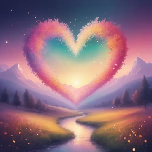 Prompt: (album cover) "All of my love", radiant colors, soft romantic lighting, tender atmosphere, dreamy background, sparkling elements, enchanting visual, deep emotional connection, high-quality HD, artistic depiction, visually captivating, a blend of warmth and tranquility, melodic vibes, inviting and heartfelt expression.