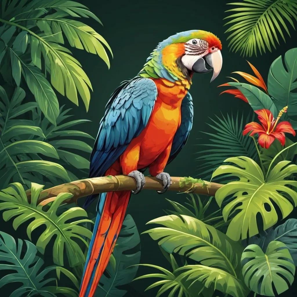 Prompt: vector jungle with parrot