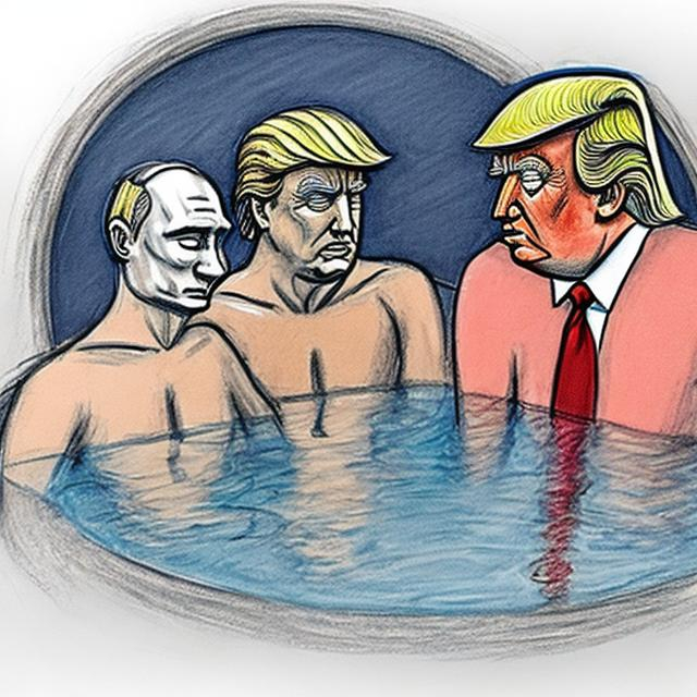 Prompt: sketch of Trump in a hot tub with putin

