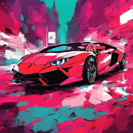 Prompt: a lamborghini veneono in bright dark red 
