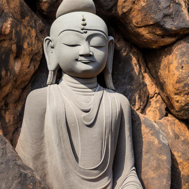 Prompt: Bhudda statue rock skin in the mountain, light