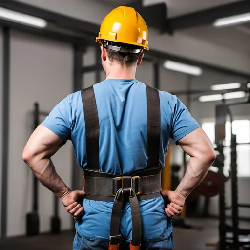 Prompt: image of worker wearing back belts lifting weight.