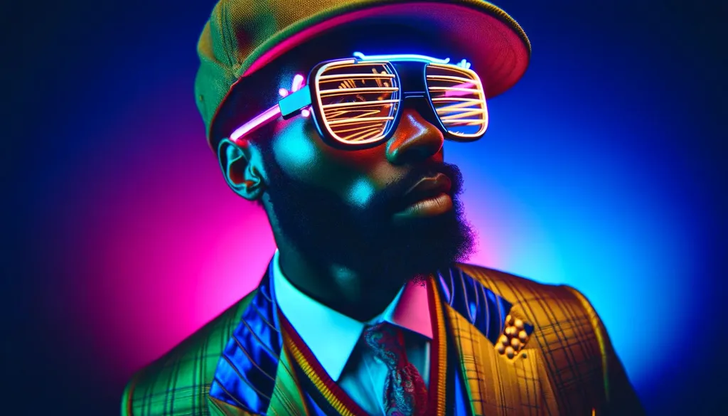 Prompt: neon dancer pranks, dancers, in a realistic raw photo style, capturing the essence of stylized portraiture, superheroes, realistic hyper-detailed portraits, neo-pop iconography, and outrun. Focus on realistic textures and lighting, resembling a high-quality photograph, close up in wide ratio