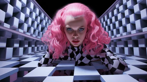 Prompt: An HDR photo of a bald 3d checkerboard girl emerge from checkerboard liquid