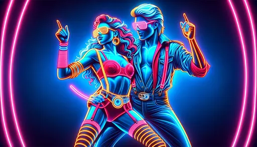 Prompt: neon dancer pranks, dancers, and a beautiful new digital painting, in the style of stylized portraiture, superheroes, realistic hyper-detailed portraits, neo-pop iconography, outrun, realistic hyper-detail, close up in wide ratio