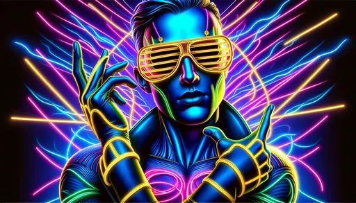 Prompt: neon dancer pranks, dancers, and a beautiful new digital painting, in the style of stylized portraiture, superheroes, realistic hyper-detailed portraits, neo-pop iconography, outrun, realistic hyper-detail, close up in wide ratio