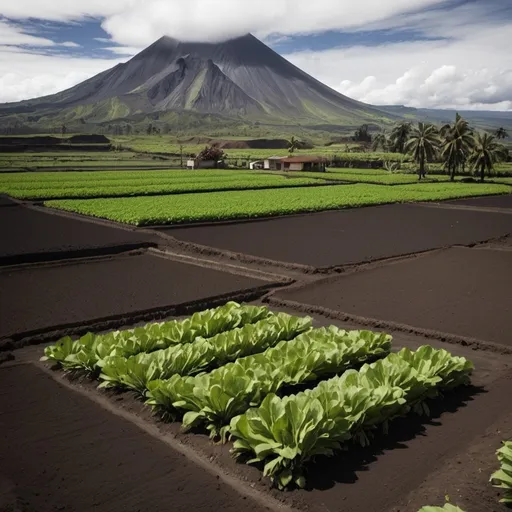 Prompt: An agriculture zone in a volcanic country.
