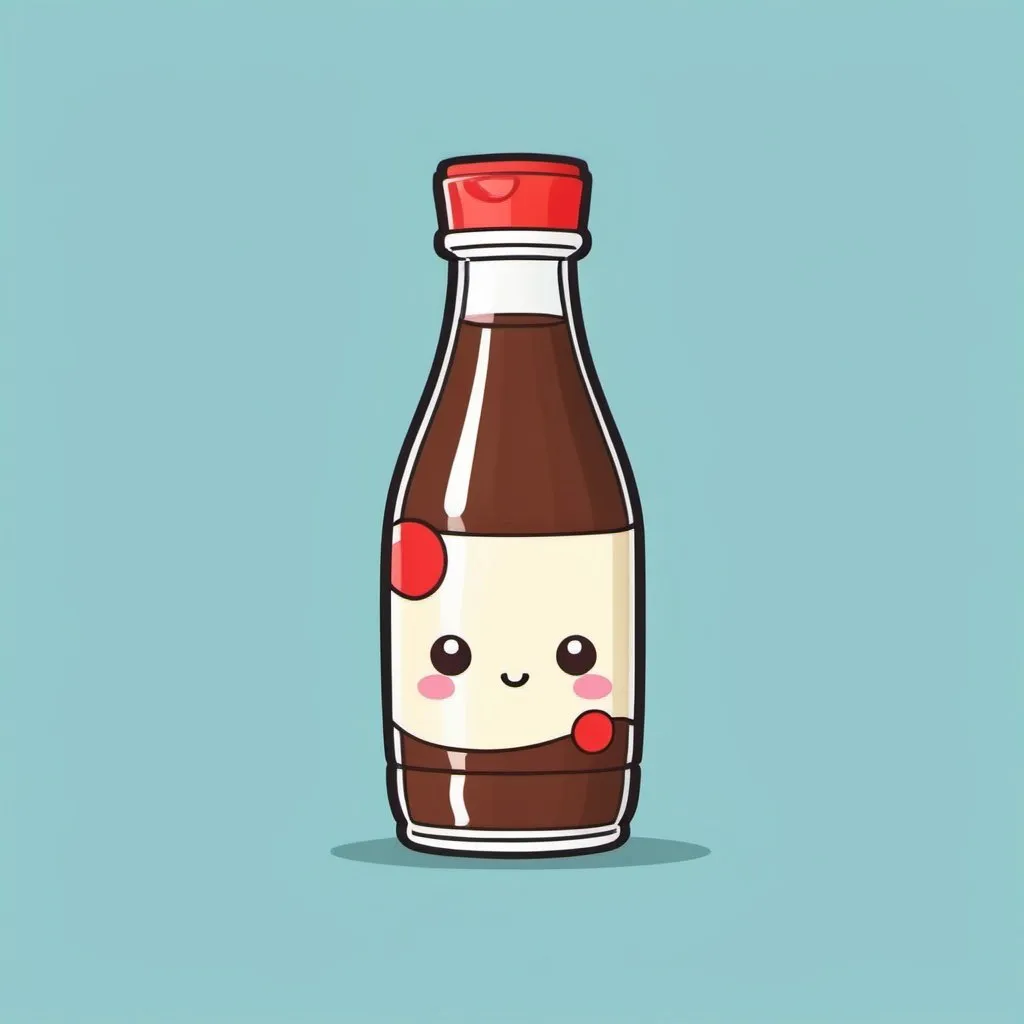 Prompt: Vector of a bottle of soya sauce drawn in plain chibi style, colorful, cute, simple lines, high quality, kawaii, chibi