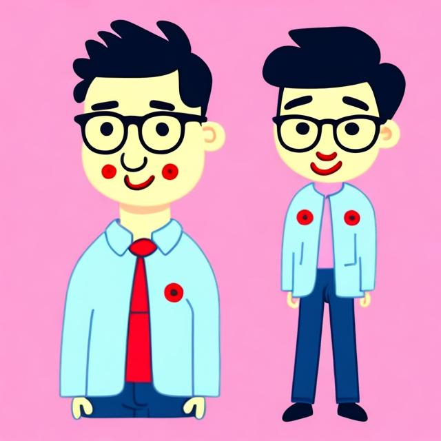 Prompt: peppa pig style, asian man, short hair, smart and clear face, wear business suit, cartoon style, slim,
