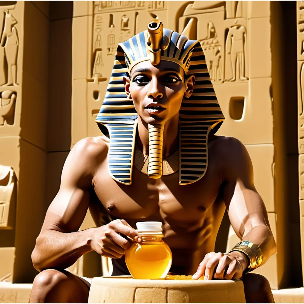 Prompt: pharaoh eating honey