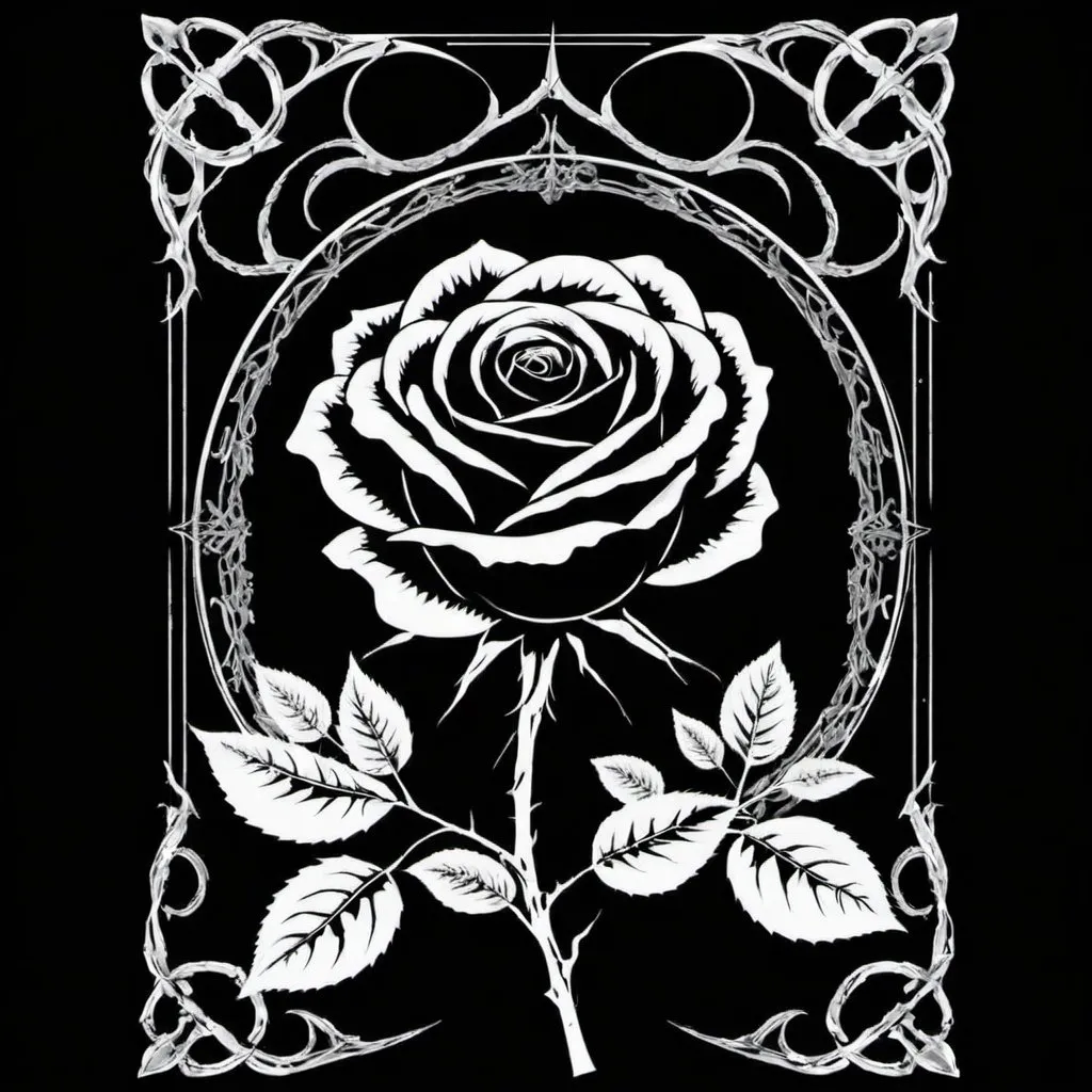 Prompt: high contrast for black metal poster. "rose"  