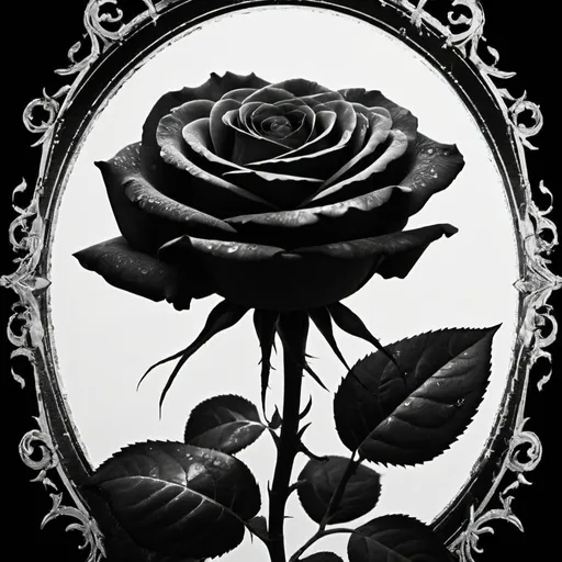 Prompt: high contrast for black metal poster. "rose"  