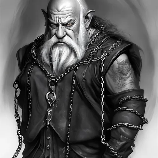 Prompt: photorealistc  cartoon fantasy dwarf vampire lord, thin body, white beard, wearing chain shirt armor, spiked chain weapon
