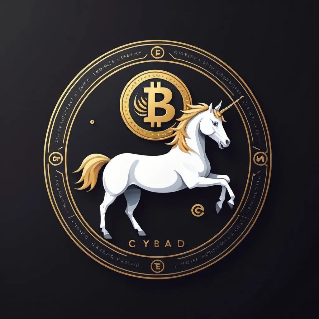 Prompt: A symbolic logo for a digital currency by combination a coin and a unicorn