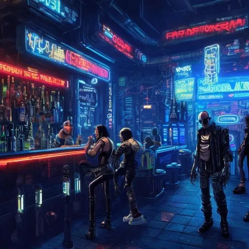 Prompt: Al Copaone Futuristic Gangster Bar thugs  cyberpunk city


