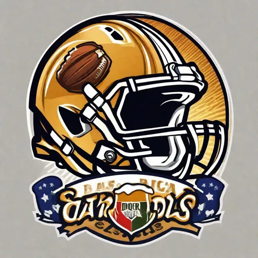 Prompt: Team logo of American football helmet with themes of beer