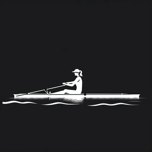 Prompt: minimal B&W icon, female rower in single scull