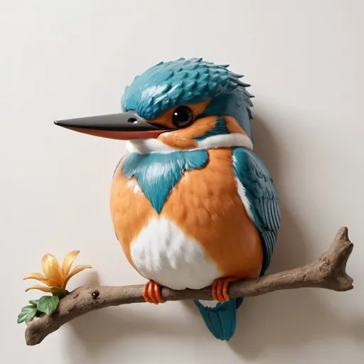 Prompt: the kingfisher character  has round eyes which is very cute.
It is in white wall. more cute!!!