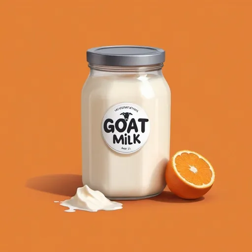 Prompt: a jar of goat milk. make it look cartoony and fresh. not modern. make it have an orange background. make it less simple and more cartoon like





