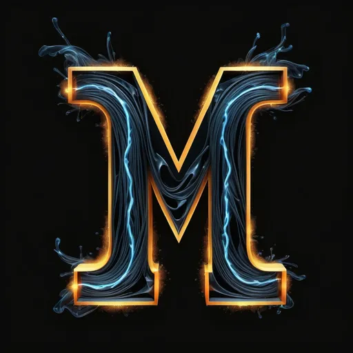 Prompt: A cool M Letter with black background and  cool electrical effects