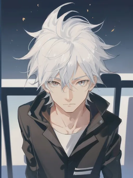 Prompt: Anime,boy throwing a pokeball,white hair