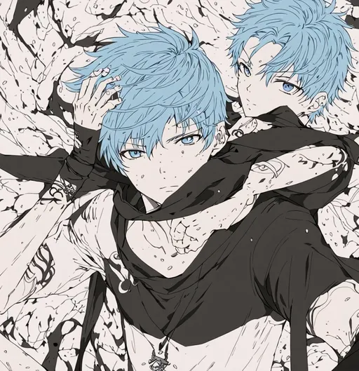 Prompt: anime, boy , detailed, blue  hair, s very detailed
