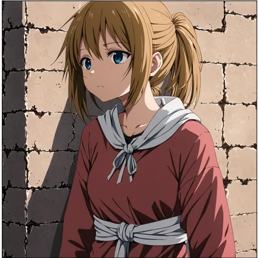 Prompt: Anime girl tied to wall