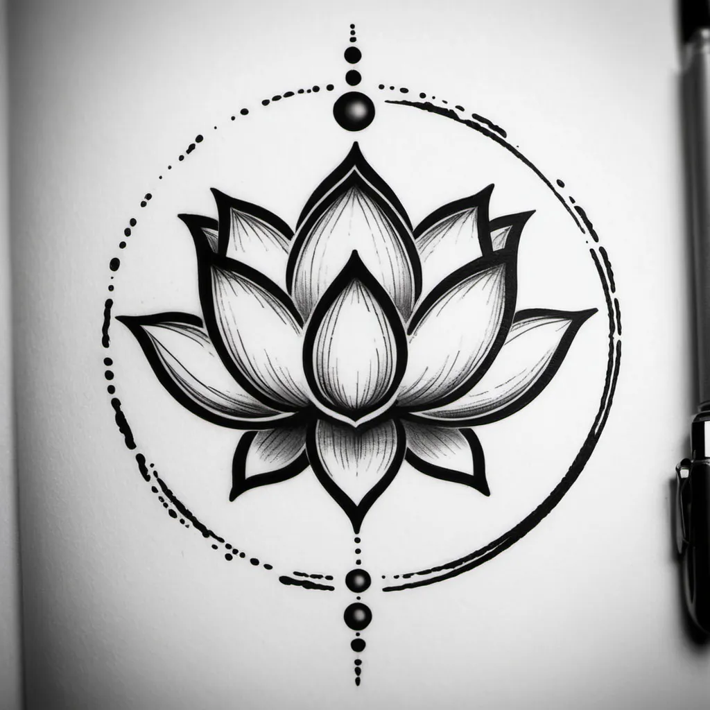 Prompt: lotus tattoo, simple combine with circle