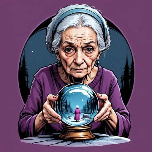 Prompt: Old woman staring into crystal ball.