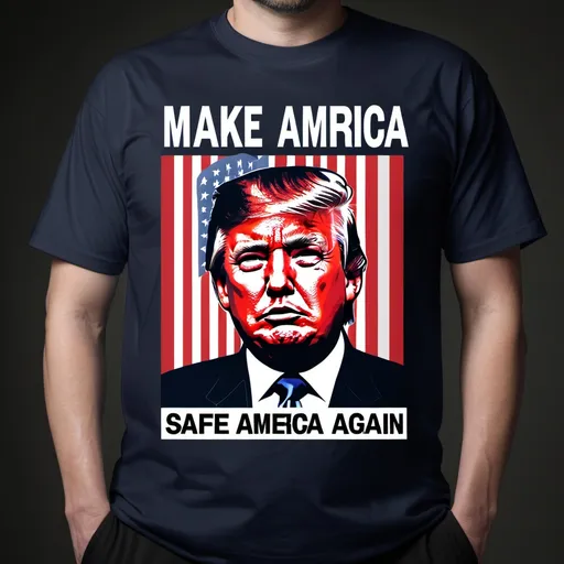 Prompt: IMAGE ART FOR A DONALD TRUMP SHIRT WITH "MAKE AMERICA SAFE AGAIN"