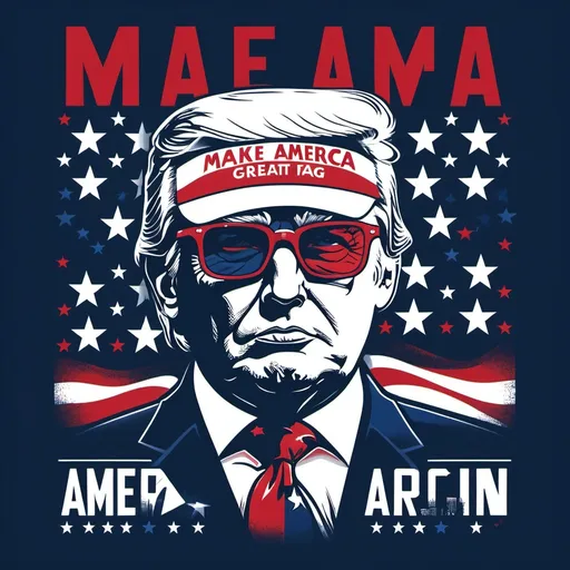 Prompt: Create a visually striking and patriotic design for a t shirt  that embodies the spirit of the USA. The shirt should feature bold and eye-catching typography with the slogan 'Make America Great Again' prominently displayed. Incorporate iconic Donald Trump, the American flag,, and the White House in a creative and artistic way. The color scheme should primarily use red, white, and blue to reflect patriotism.  But leave the background clear

The overall design should convey a sense of strength, unity, and American pride, appealing to individuals who are passionate about their country. Include variations for both men’s and women’s styles, ensuring the design is suitable for casual wear."