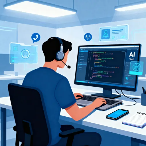 Prompt: A developer trying to figure out code. AI tools contact center tools