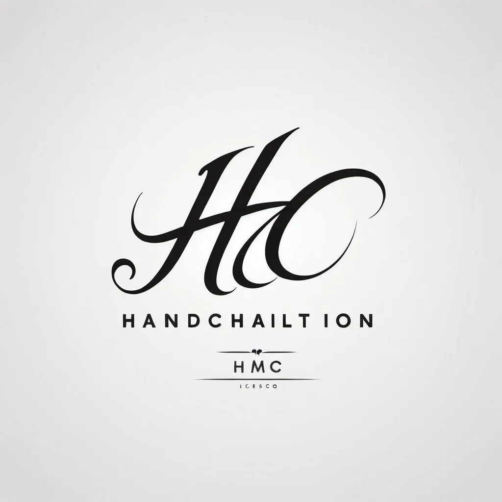 Prompt: Handwritten, unique, beautiful, logo, white background, black letters, HD, vector, flat, upper case, two letters, "HC", handwriting style, minimalistic, clean, elegant