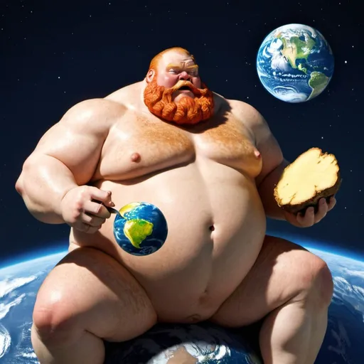 Prompt: A fat large ginger man named caseoh is eating earth