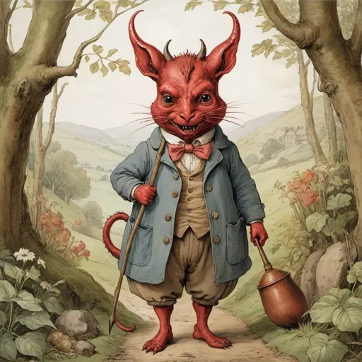 Prompt: the devil, in the style of a beatrix potter painting
