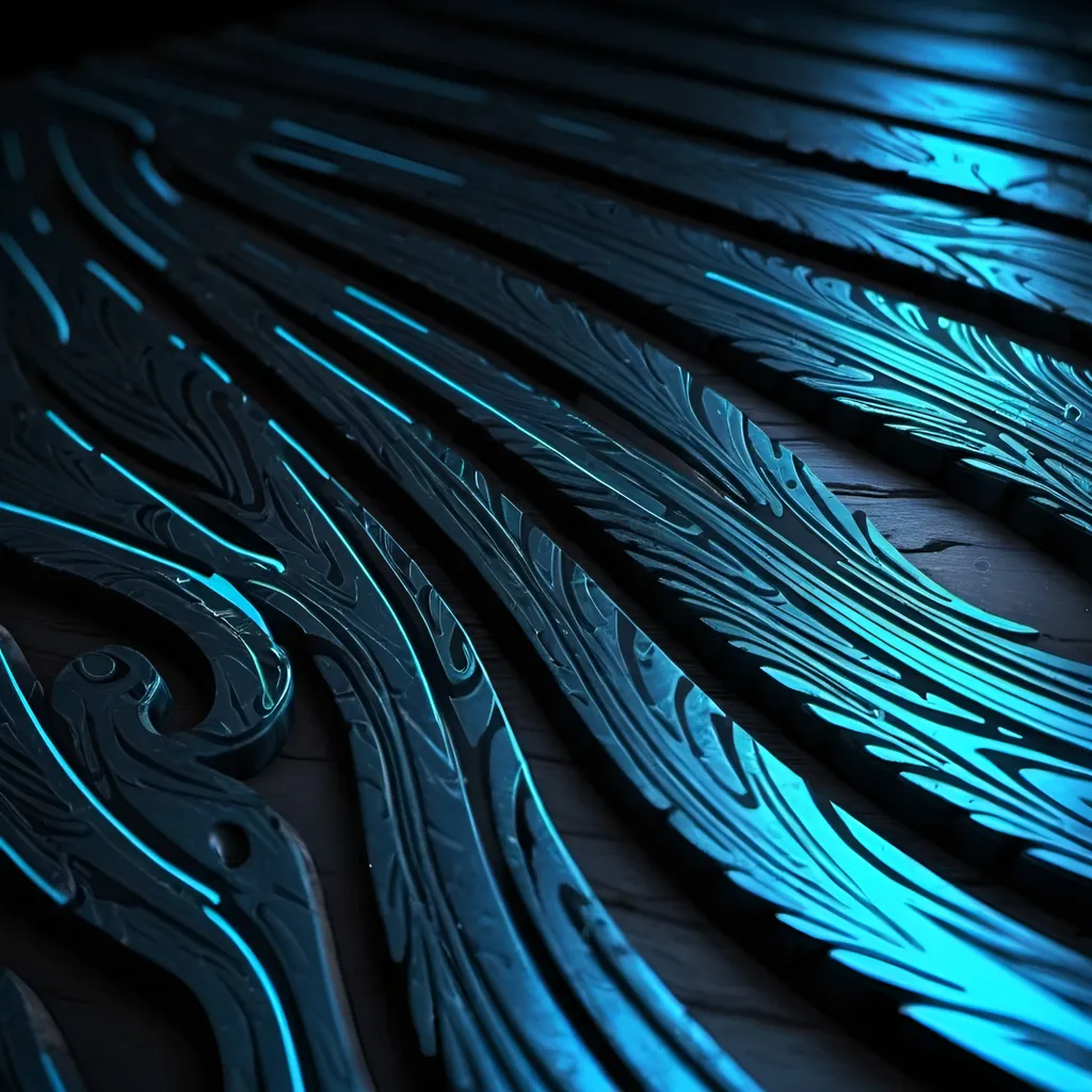 Prompt: Damascus steel wallpaper 4k neon blue BRIGHTER