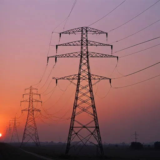 Prompt: sunset with electricity pylon