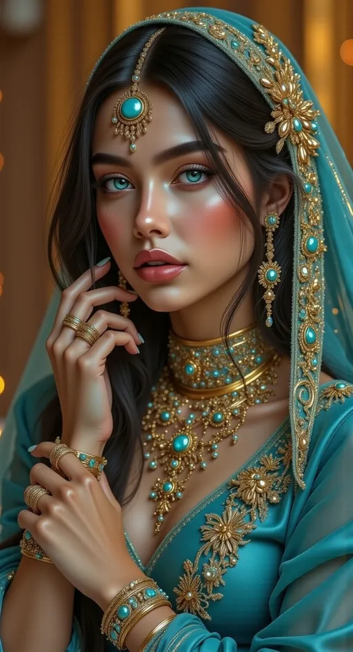 Prompt: This is a highly detailed, realistic photograph of a young woman with a strikingly beautiful face, captured in a close-up portrait. She has fair, smooth skin with a slight blush on her cheeks, and her facial features are delicate and symmetrical. Her eyes are a striking, vibrant blue, framed by long, dark lashes. She has full, slightly parted lips with a natural pink hue. Her hair is a light brown with subtle blonde highlights, styled in loose, slightly messy waves that fall around her face, with some strands tucked behind her ears. She is wearing a black garment with a low neckline, but the focus is primarily on her face. The background is softly blurred, featuring a gradient of blue and yellow hues, which adds a dreamy, ethereal quality to the image. The lighting is soft and natural, highlighting her facial features and creating a gentle glow on her skin. The overall style of the photograph is modern and artistic, emphasizing natural beauty and a relaxed, yet captivating expression. The image has a shallow depth of field, keeping the focus sharply on her face while the background remains softly out of focus. @VXK2RHJvvjwyCKoZxydz