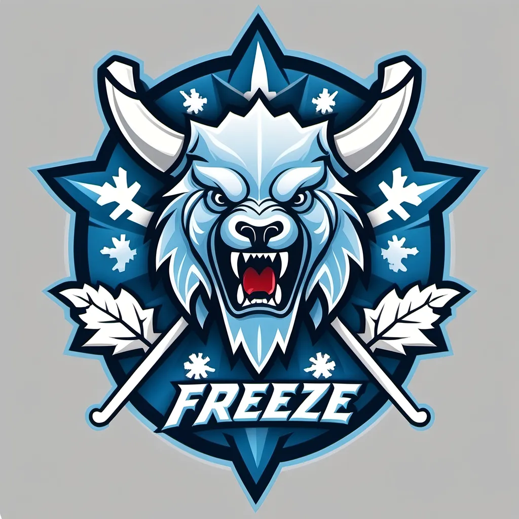 Prompt: Ice hockey jersey logo for a team called The Freeze. The mascot should be a snowflake
