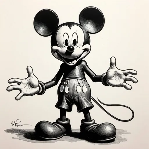 Prompt: 1990s horror drawing of Mickey Mouse