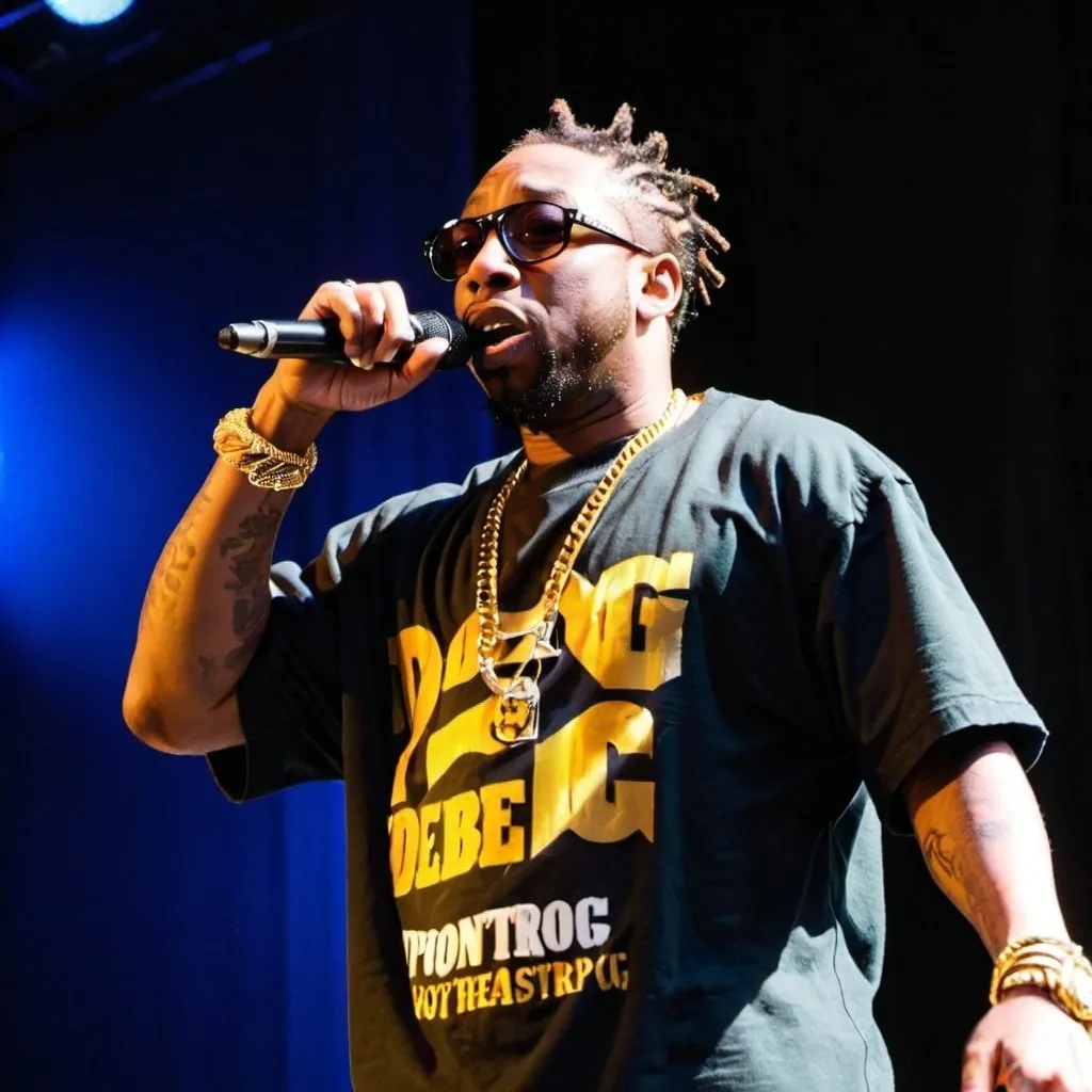 Prompt: artist odb rapping on stage