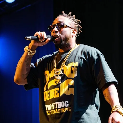 Prompt: artist odb rapping on stage