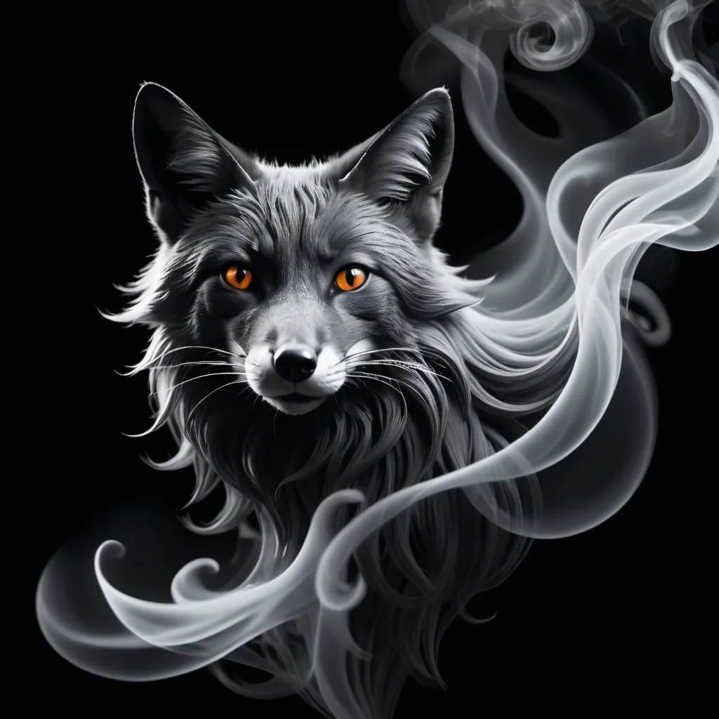 Prompt: Black colored smoke that's slightly shaped like a fox