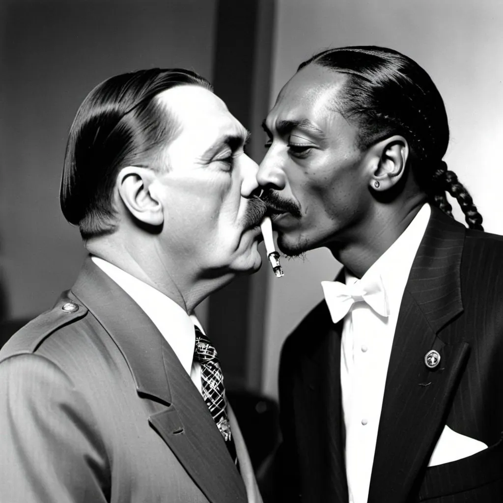 Prompt: adolf hitler kissing snoop dogg



