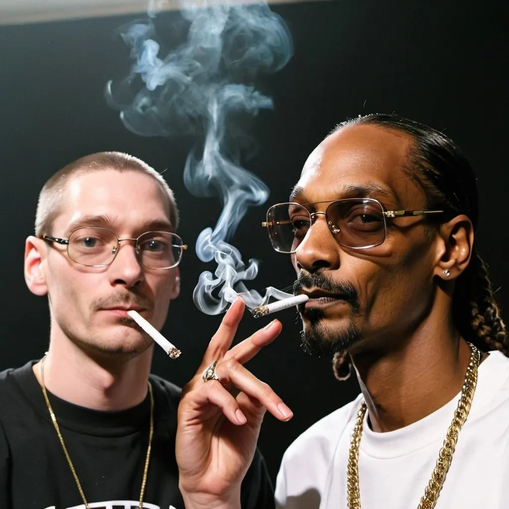 Prompt: sławomir mentzen smoking blunt with snoop dogg


